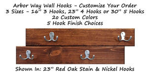 Arbor Way Wall Hooks - 20 Stain Colors, Shown in Red Oak