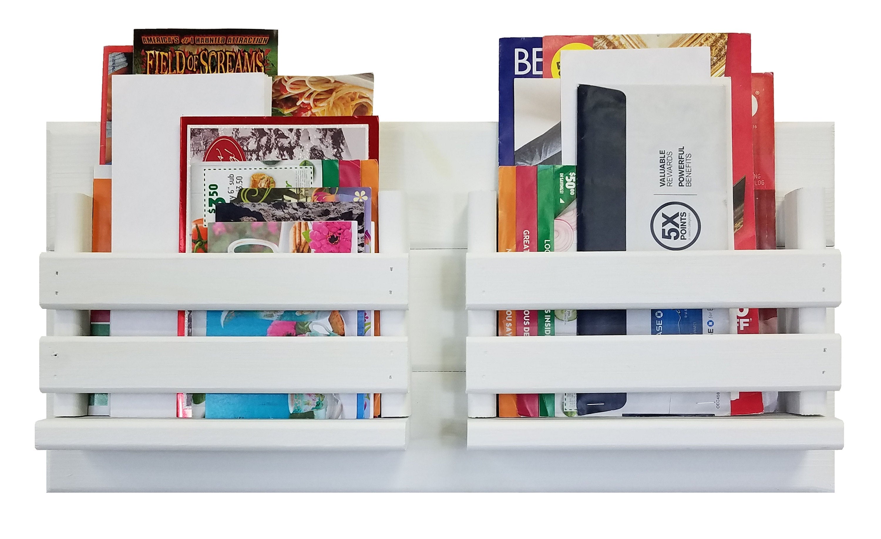 Classic Farmhouse Double Bin Mail Organizer - 20 Paint Colors, Shown in Bright Ivory White