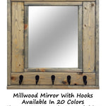 Millwood Mirror with Hooks, 20 Stain Colors - Renewed Decor & Storage