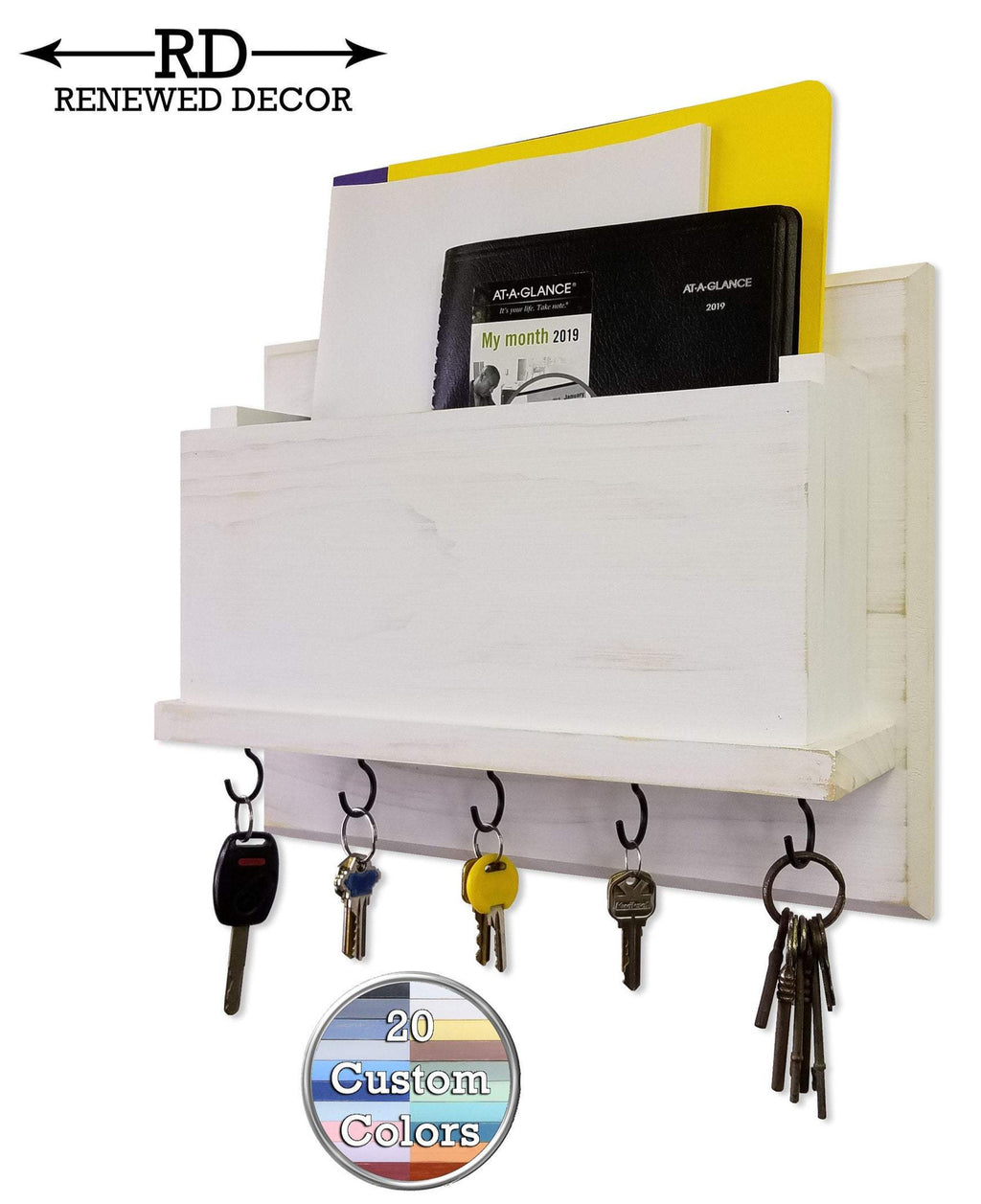 New Columbus Rustic Mail and Key Organizer, Key Hook, Mail Holder, Key Rack, Mail Bin, Folder Holder - Renewed Decor & Storage