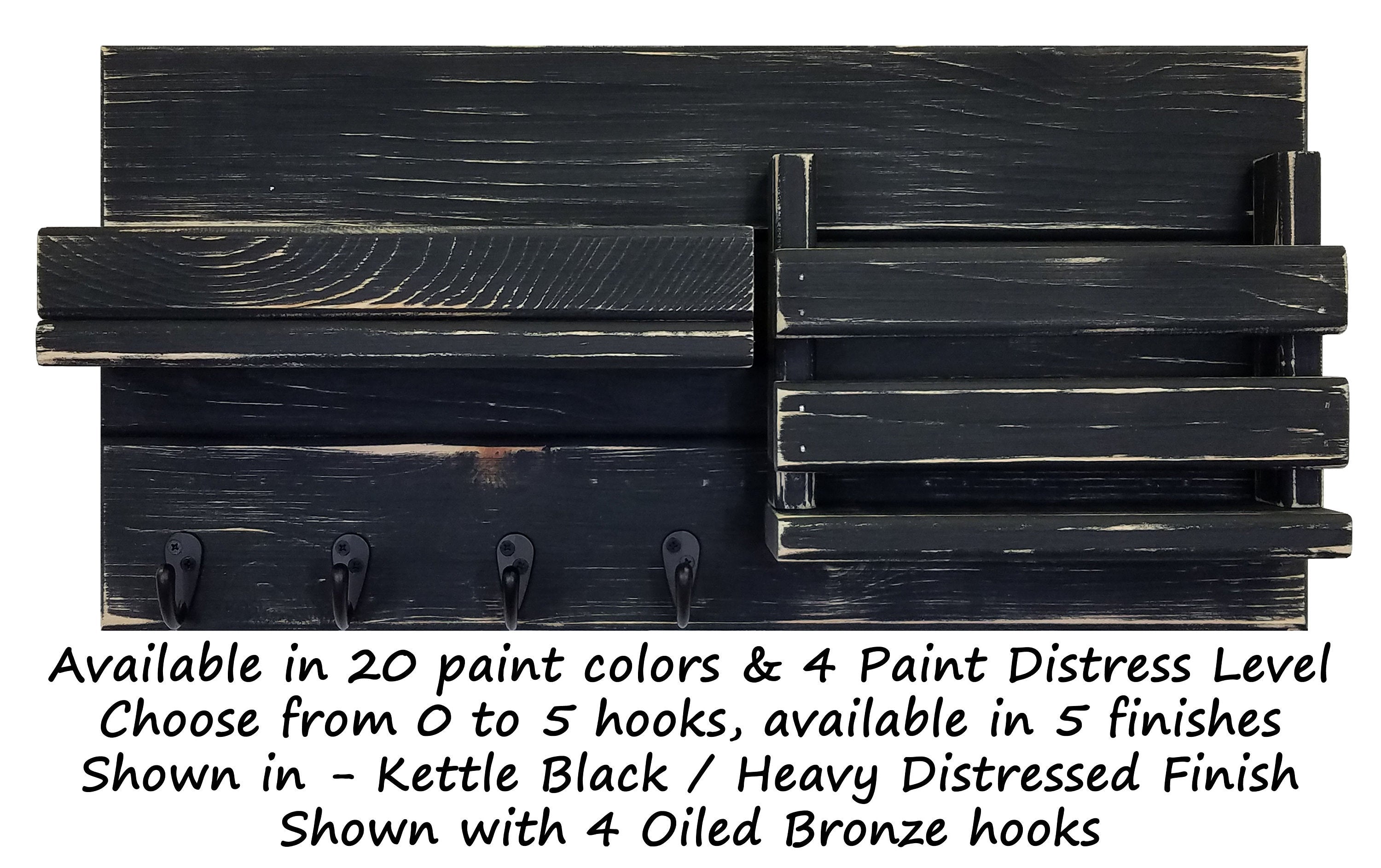 Classic Farmhouse Organizer, 20 Colors & 5 Hooks Finishes, Shown in Kettle Black & Oiled Bronze Hook