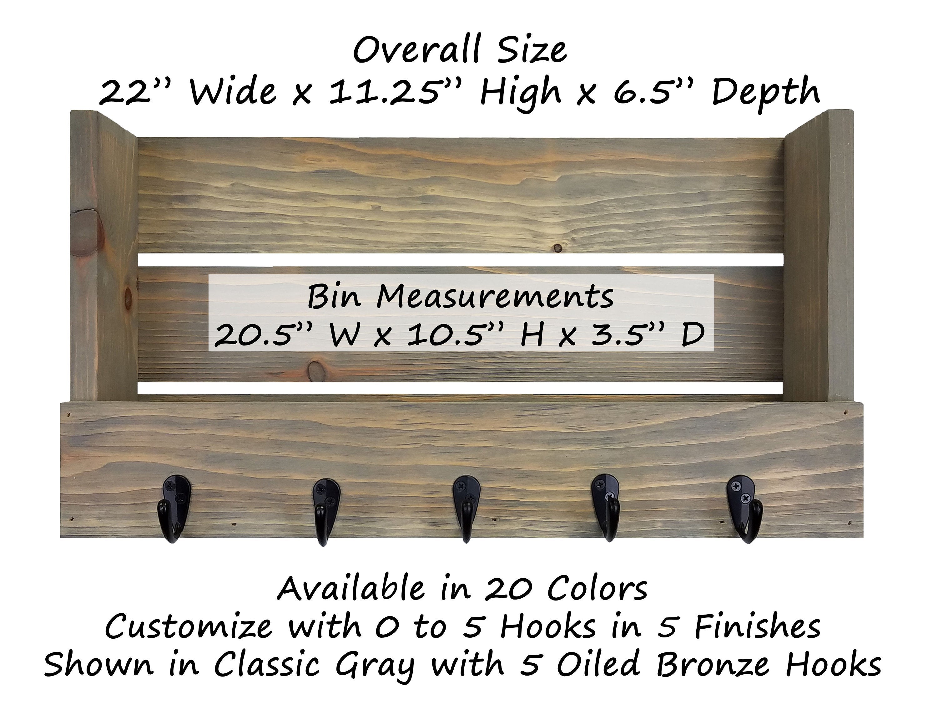 Mill Barn Wall Organizer with Hooks, 20 Stain Colors - Renewed Decor & Storage
