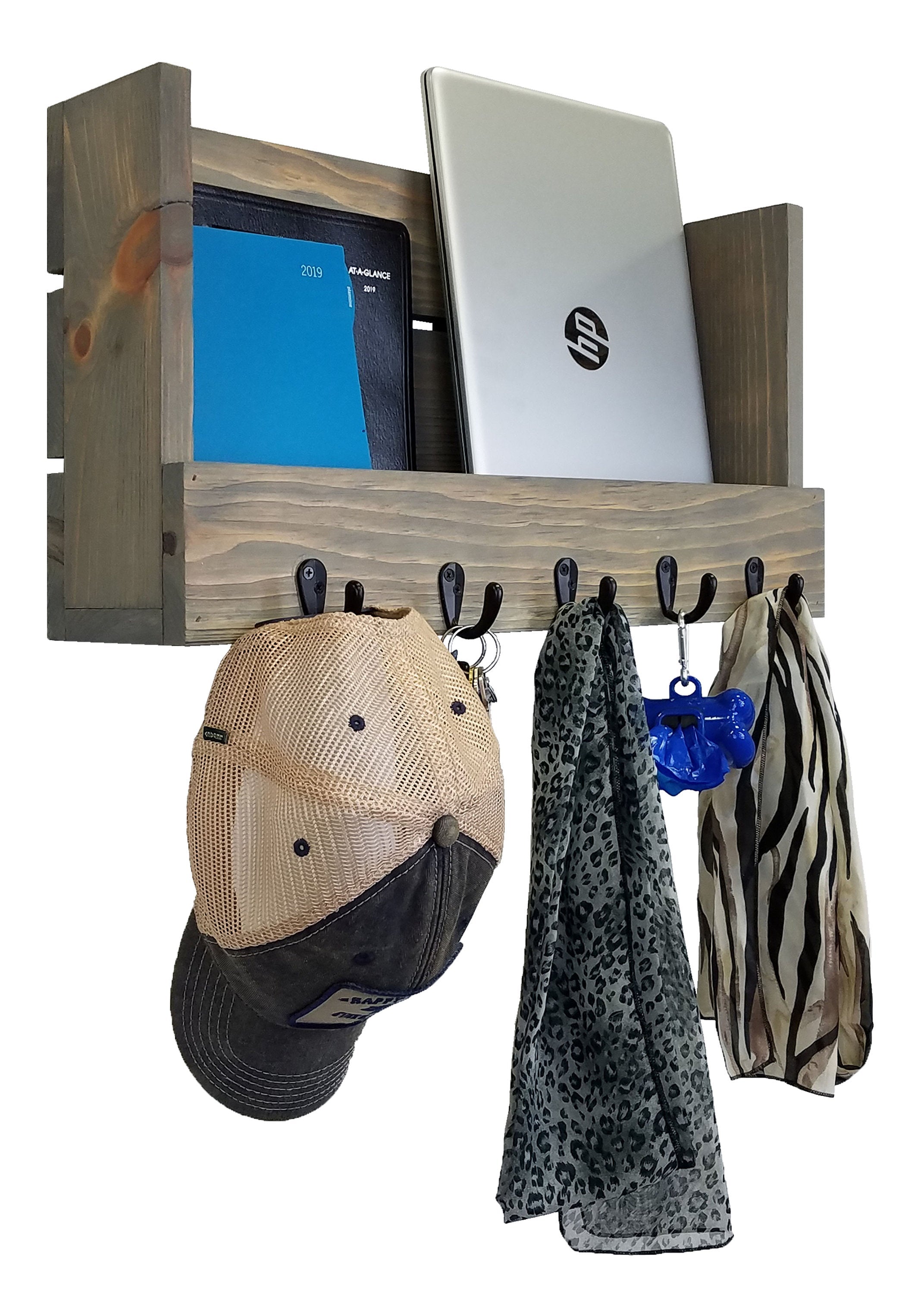 Mill Barn Wall Organizer with Hooks, 20 Stain Colors - Renewed Decor & Storage