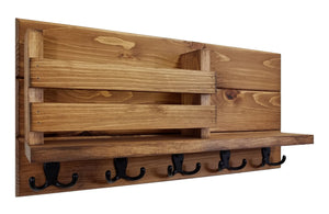 Discovery Organizer, Mail Bin, Key Holder & Shelf, Shown in Early American, Oiled Bronze Hooks