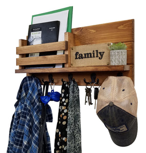 Discovery Organizer, Mail Bin, Key Holder & Shelf, Shown in Early American, Oiled Bronze Hooks