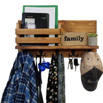 Discovery Organizer, Mail Bin, Key Holder & Shelf, Shown in Early American, Oiled Bronze Hooks