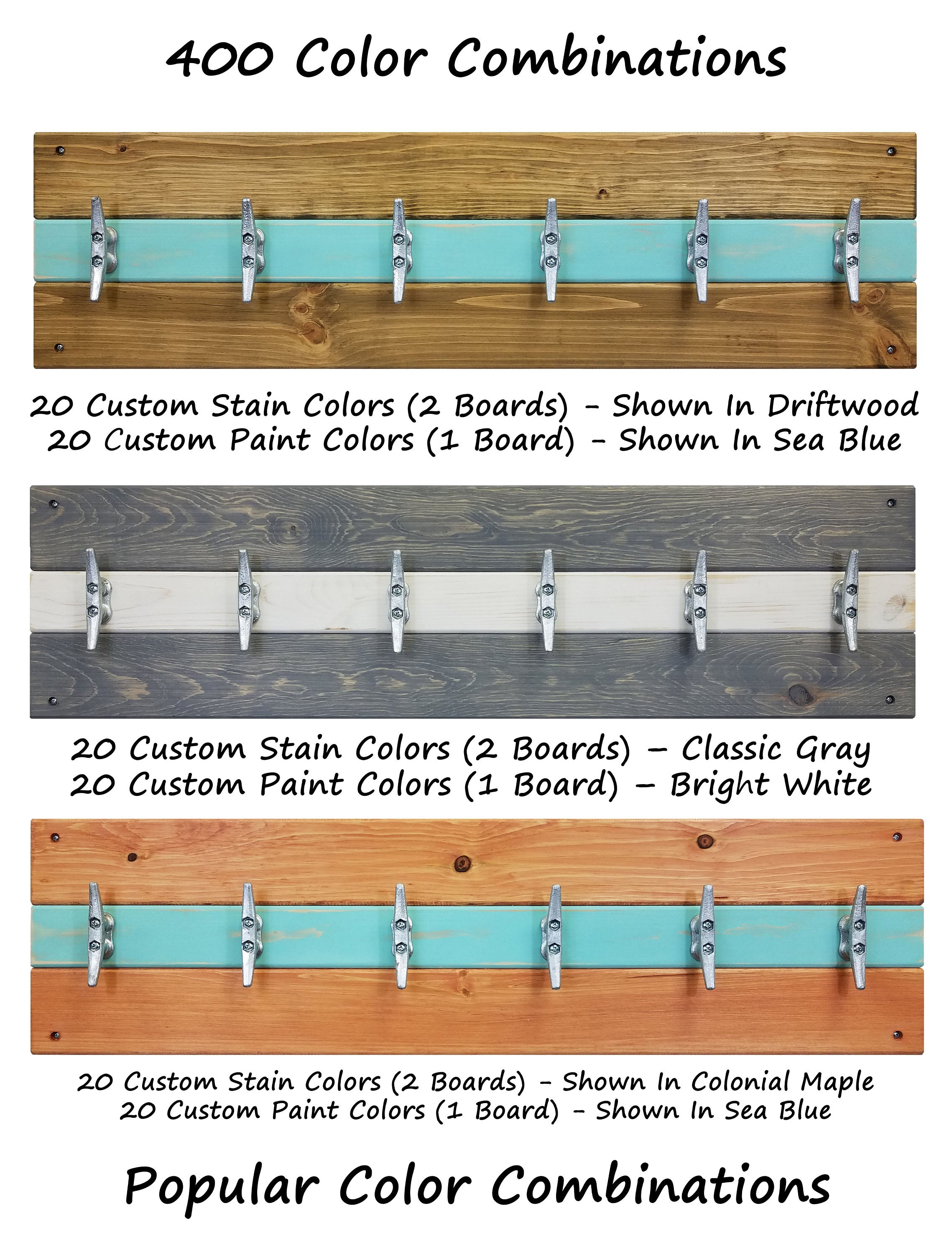 Cape May Boat Cleat Wall Hooks - 20 Stain Colors & 20 Accent Paint Colors - Renewed Decor & Storage