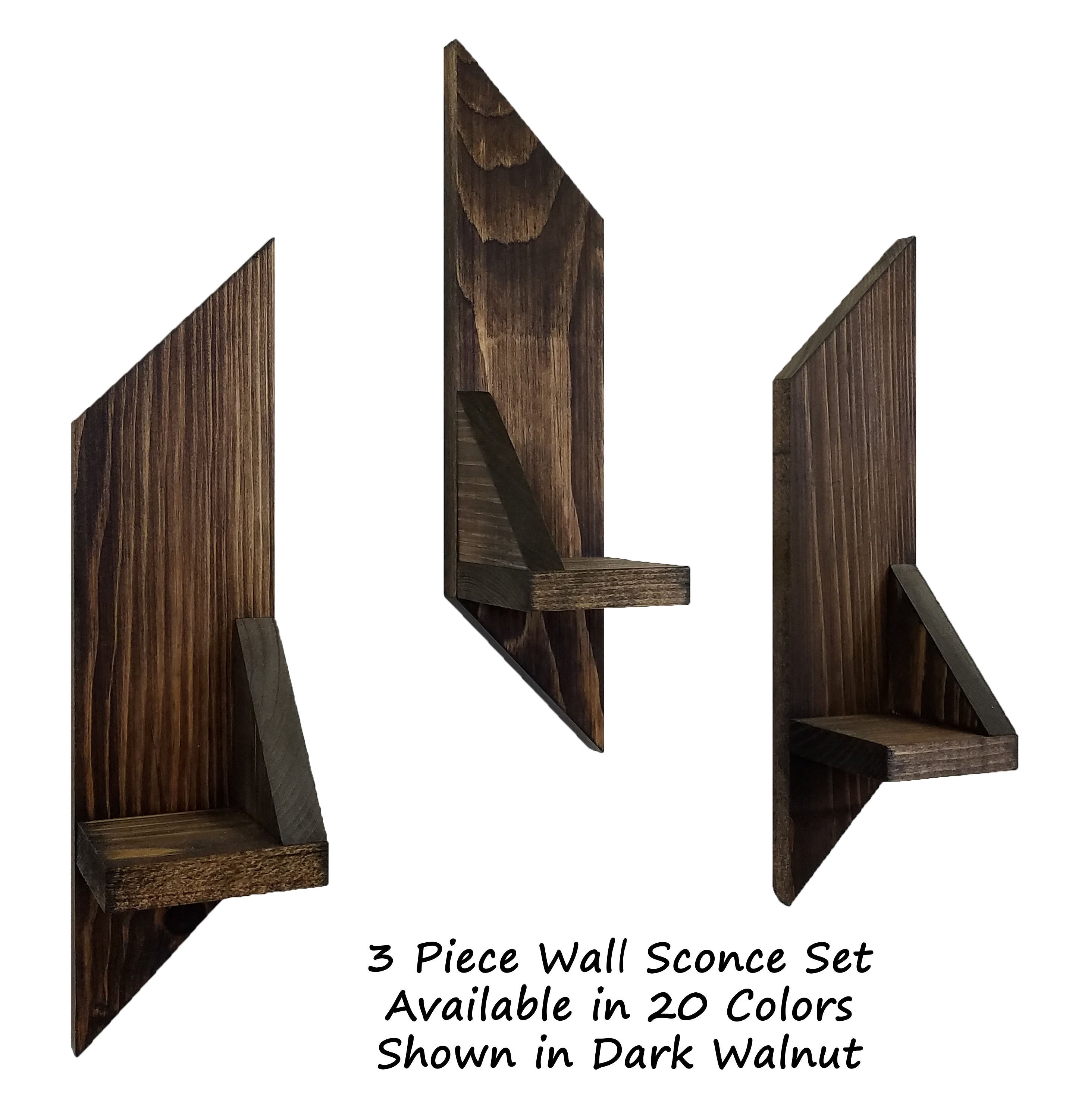 Ivy Brook Floating Shelf 3 Piece Set, 20 Stain Colors, Shown in Dark Walnut