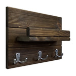 Calder Shelf with Hooks - 20 Custom Colors, Shown in Dark Walnut & Nickel Hooks