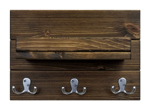 Calder Shelf with Hooks - 20 Custom Colors, Shown in Dark Walnut & Nickel Hooks