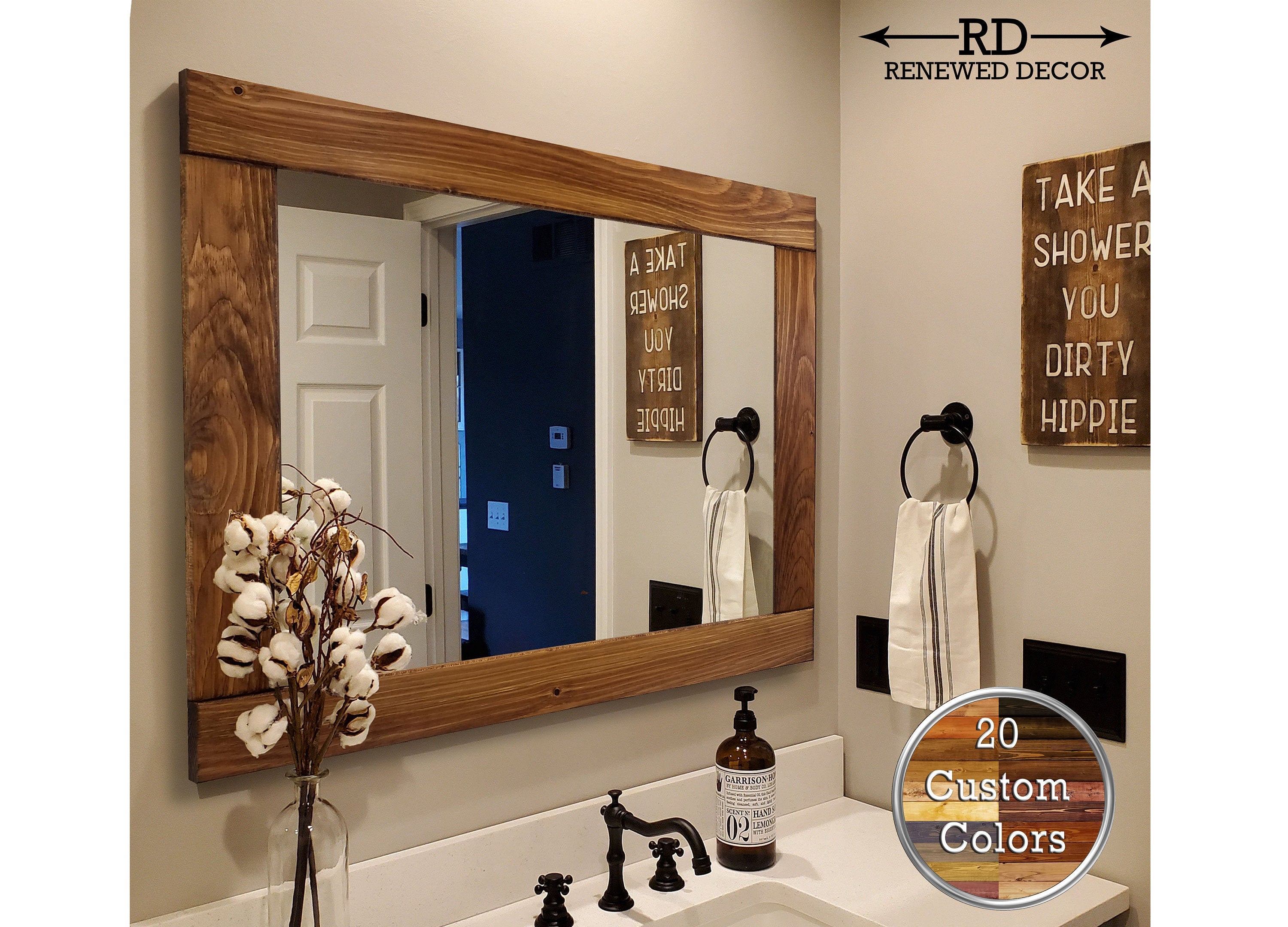 Natural Rustic Wood Framed Wall Mirror, Handmade in the USA