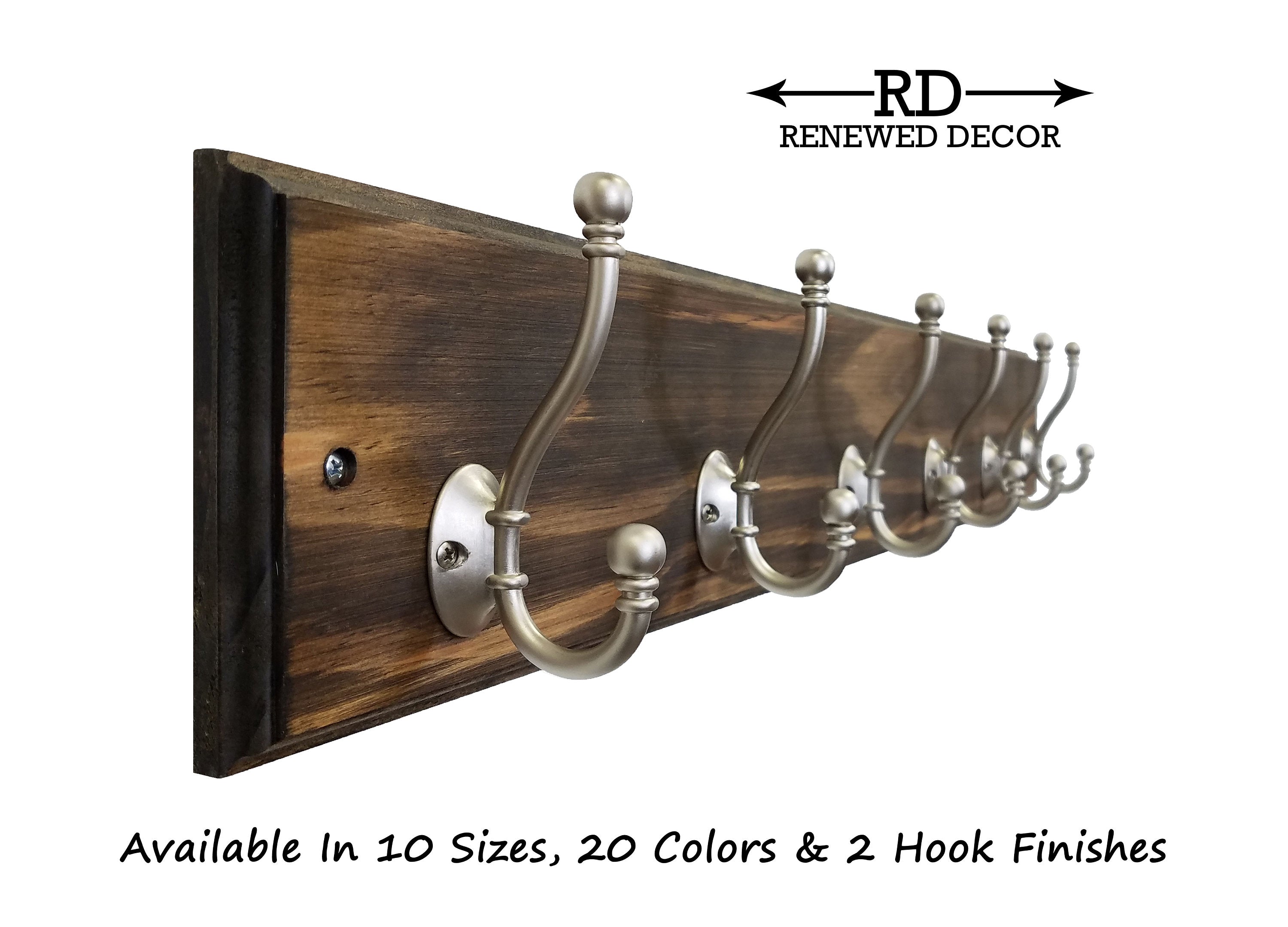 Brookside Wall Mounted Custom Size Hook Rack, Handmade in the USA