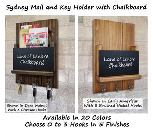 Chalkboard Front Sydney Mail Slot with Hooks, 20 Stain Colors Lane of Lenore