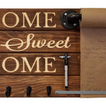 Home Sweet Home Farmhouse Rustic Wooden Memo Roll Holder, 4 Oiled Bronze Hooks, Special Walnut Stain