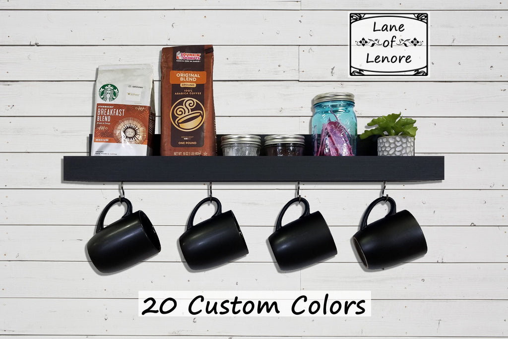 Bridgewater Wooden Wall Shelf with Hooks, 20 Colors, Lane of Lenore