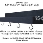 Bridgewater Wooden Wall Shelf with Hooks - 20 Paint Colors, Shown in Kettle Black