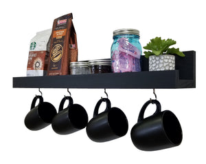Bridgewater Wooden Wall Shelf with Hooks - 20 Paint Colors, Shown in Kettle Black