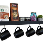 Bridgewater Wooden Wall Shelf with Hooks - 20 Paint Colors, Shown in Kettle Black