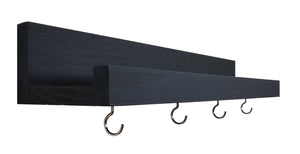 Bridgewater Wooden Wall Shelf with Hooks - 20 Paint Colors, Shown in Kettle Black