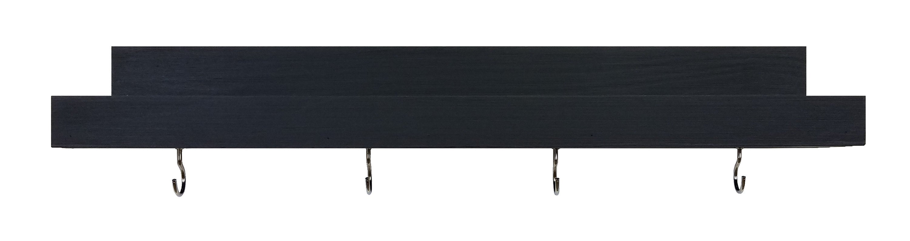 Bridgewater Wooden Wall Shelf with Hooks - 20 Paint Colors, Shown in Kettle Black