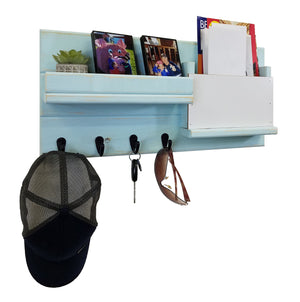Classic Farmhouse Wall Mounted Organizer, Sky Blue with Oiled Bronze Hooks