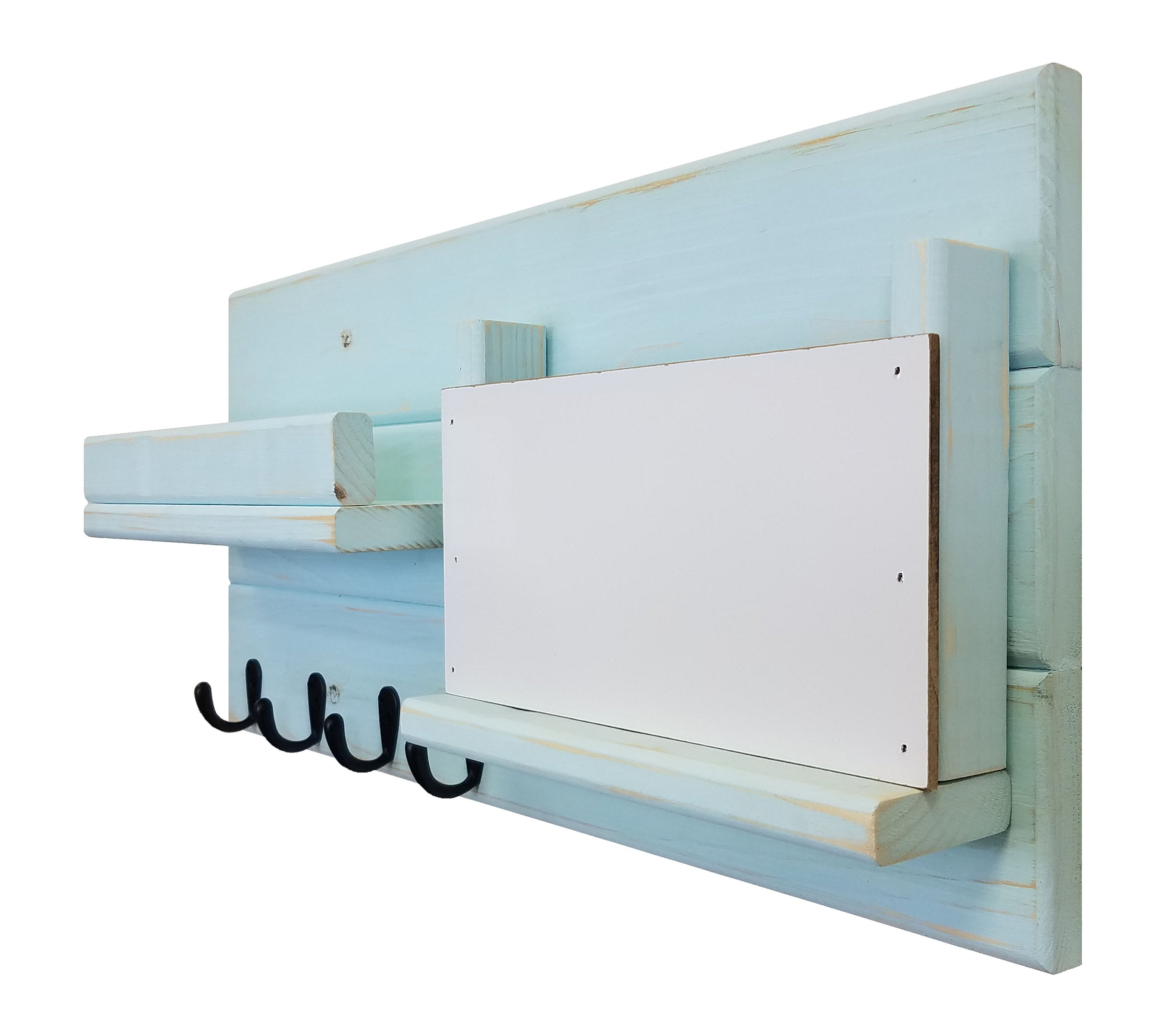 Classic Farmhouse Wall Mounted Organizer, Sky Blue with Oiled Bronze Hooks