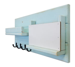 Classic Farmhouse Wall Mounted Organizer, Sky Blue with Oiled Bronze Hooks