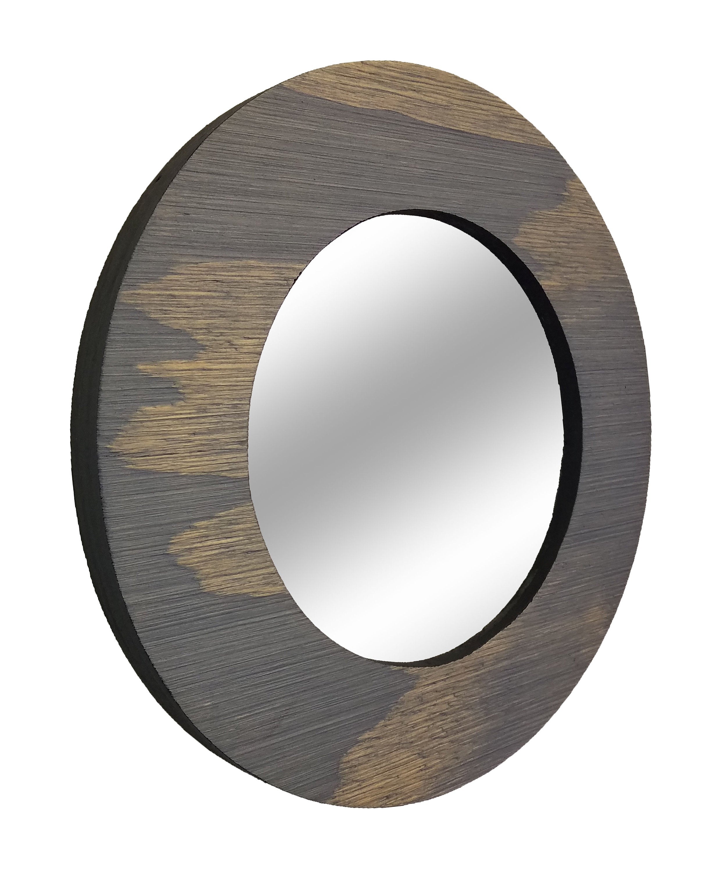 Wood Curve Round Decorative Wall Mirror Stain Samples - Renewed Decor & Storage