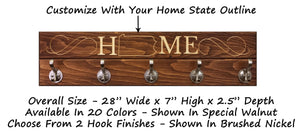 Liberty Wood State Sign and Wall Hooks, 20 Stain Colors - Renewed Decor & Storage