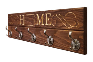 Liberty Wood State Sign and Wall Hooks, 20 Stain Colors - Renewed Decor & Storage