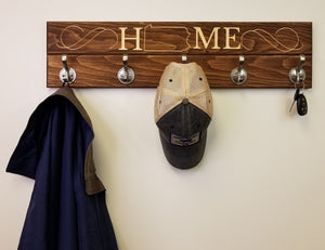 Liberty Wood State Sign and Wall Hooks, 20 Stain Colors - Renewed Decor & Storage