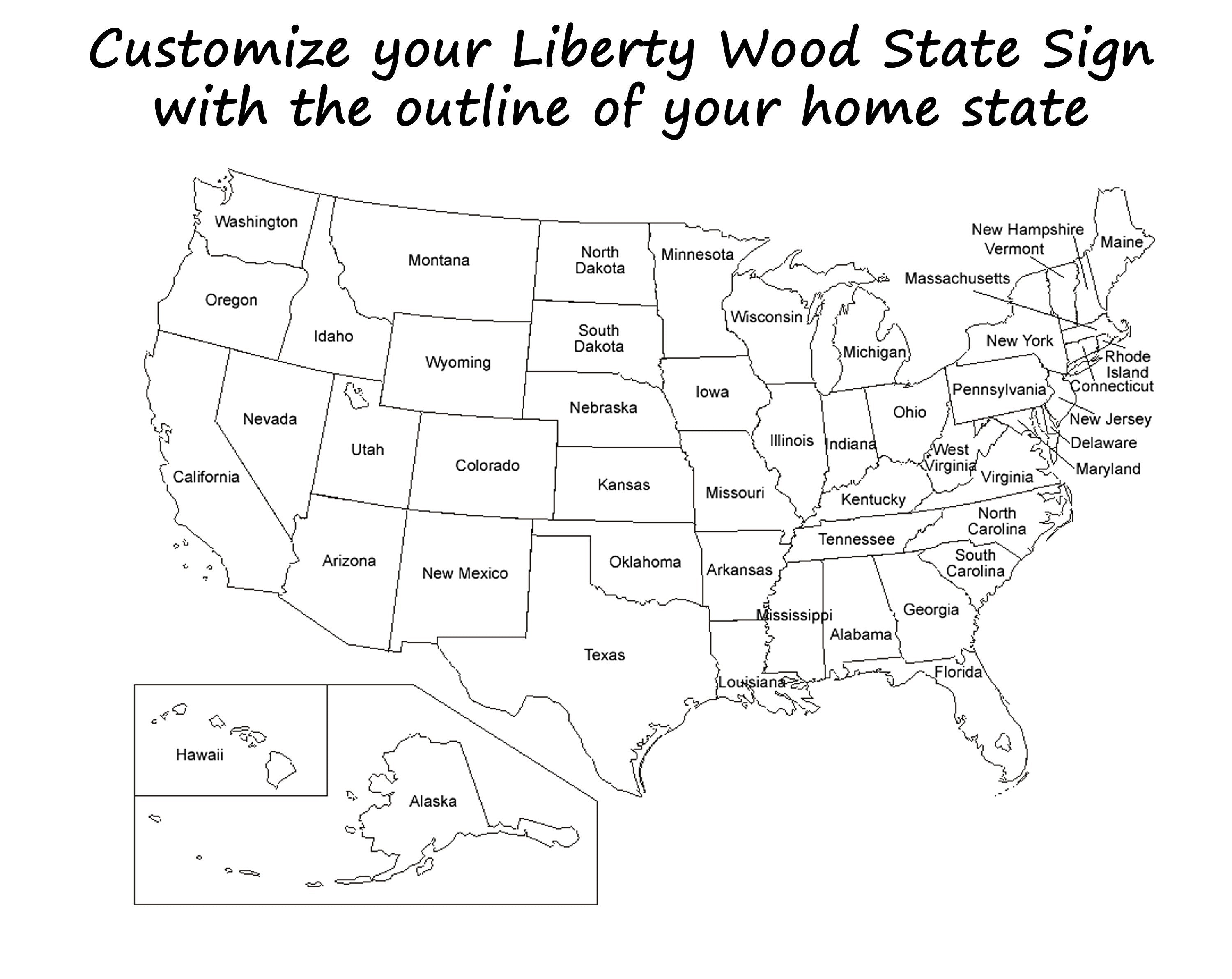 Liberty Wood State Sign and Wall Hooks, 20 Stain Colors - Renewed Decor & Storage