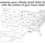 Liberty Wood State Sign and Wall Hooks, 20 Stain Colors - Renewed Decor & Storage