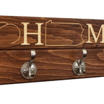 Liberty Wood State Sign and Wall Hooks, 20 Stain Colors - Renewed Decor & Storage