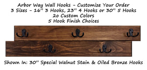 Arbor Way Wall Hooks - 20 Stain Colors, Shown in Special Walnut