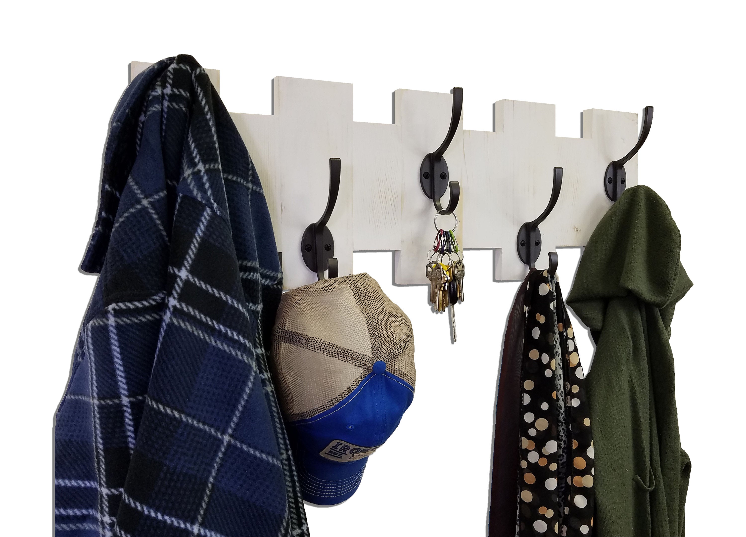 Easton Wall Mounted Hook Rack, Shown in Bright White with Oiled Bronze Hooks