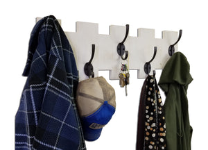 Easton Wall Mounted Hook Rack, Shown in Bright White with Oiled Bronze Hooks