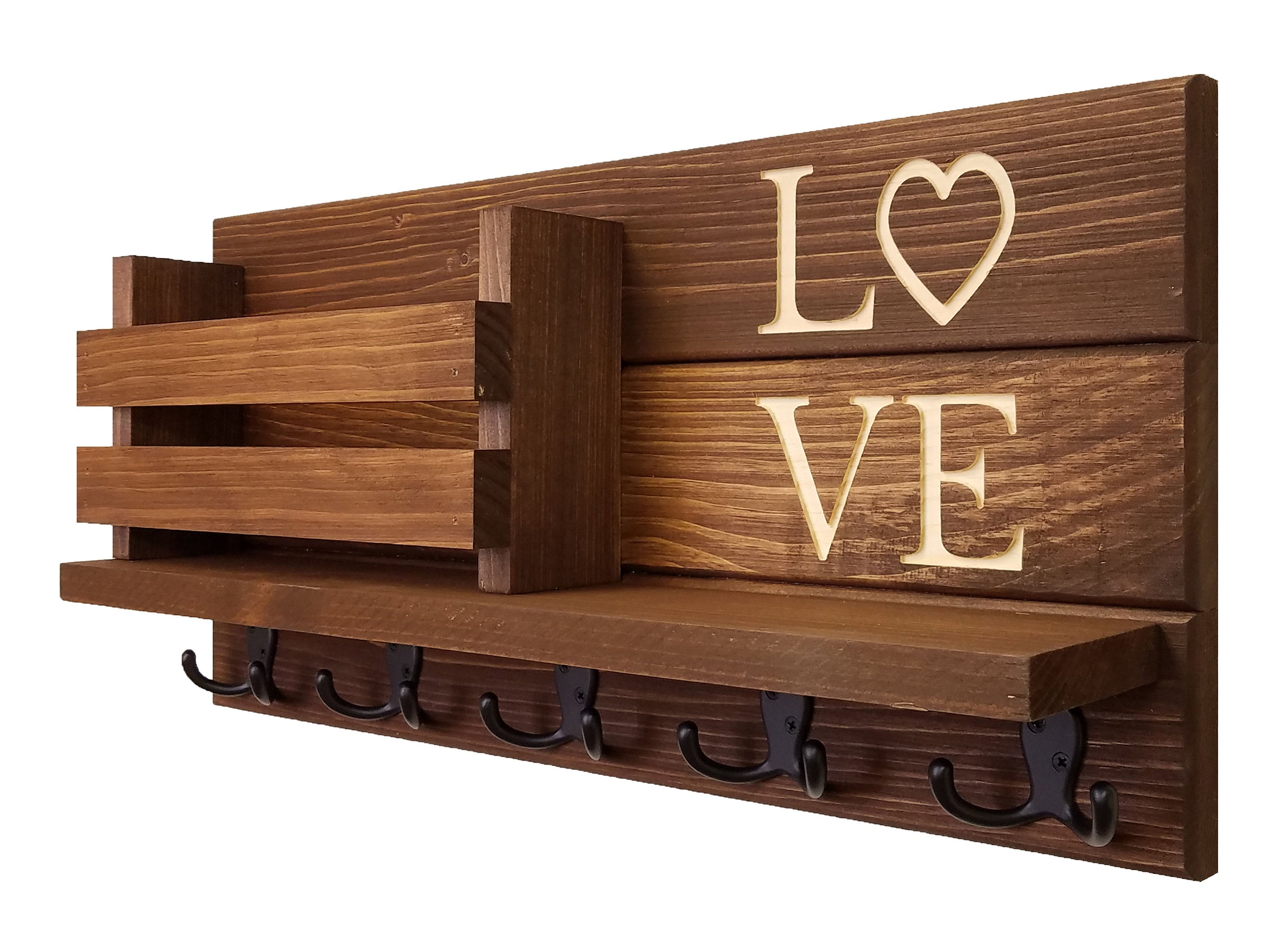 Personalized Love Discovery Rustic Home Organizer, Mail & Key Holder, Floating Shelf, Coat Hook - Renewed Decor & Storage