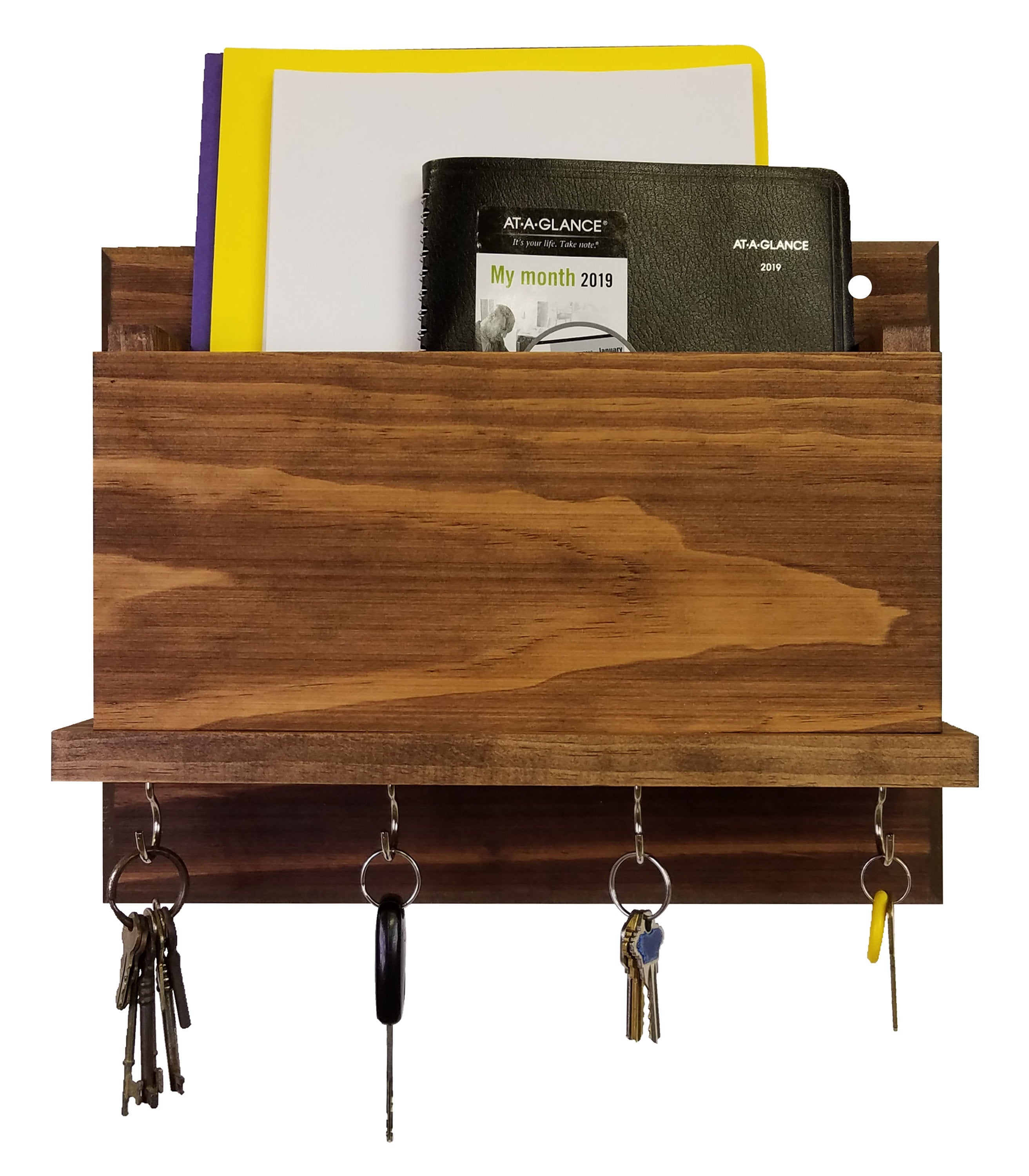 Wood Key Mail Holder Wall-Mounted - Key Holder with 5 Vintage Key Hooks,  Key Holder for Wall Decorative, Rustic Key Hanger, Key Rack for Leash, Mail