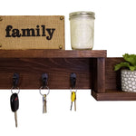 Allen Street Floating Shelf, Key Hooks and Wall Organizer - 20 Stain Colors, Shown In Special Walnut