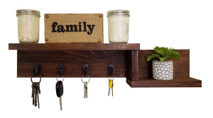 Allen Street Floating Shelf, Key Hooks and Wall Organizer - 20 Stain Colors, Shown In Special Walnut