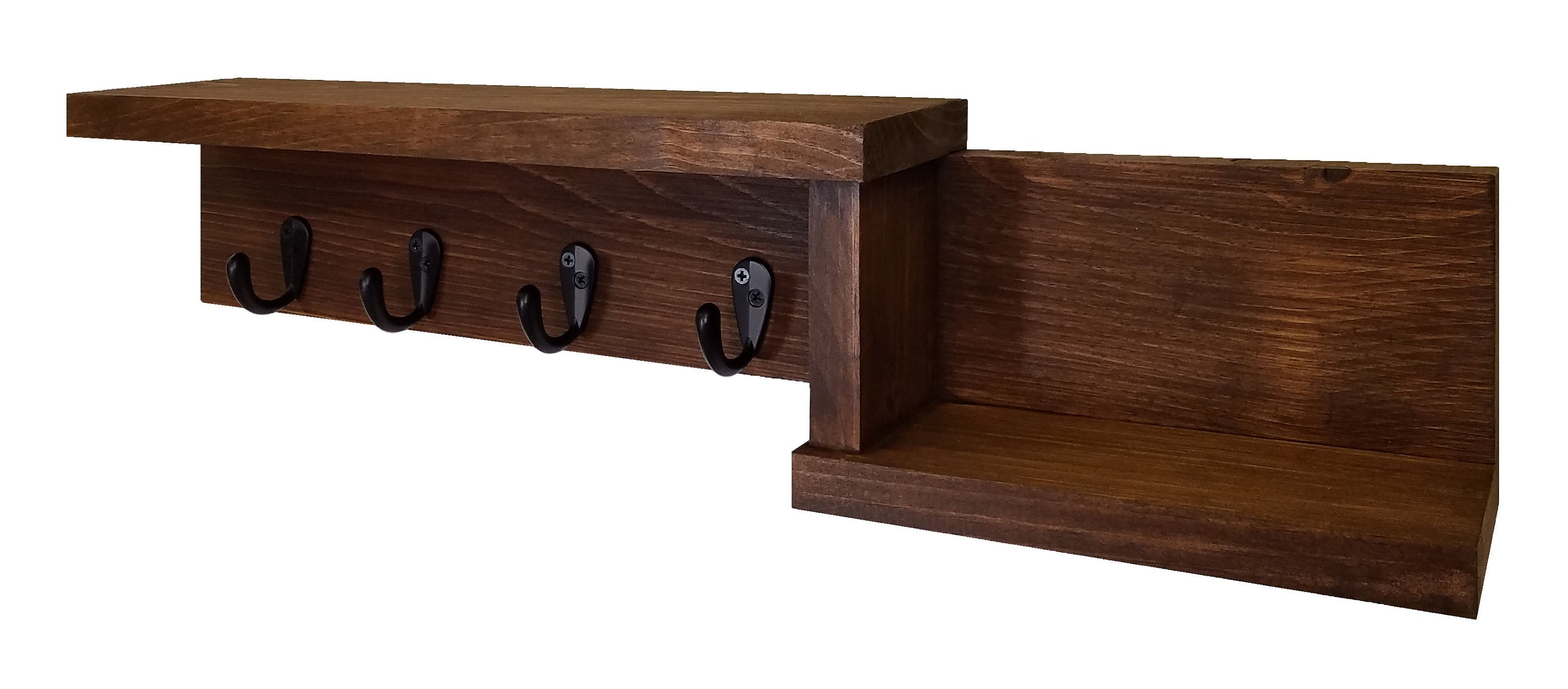 Allen Street Floating Shelf, Key Hooks and Wall Organizer - 20 Stain Colors, Shown In Special Walnut