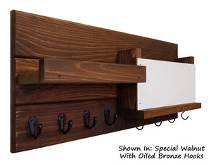 Restyled Farmhouse Whiteboard Bin Organizer, Shown in Special Walnut & Oiled Bronze Hooks