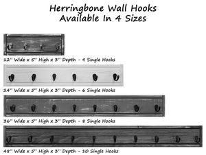 Herringbone Wall Hook Coat Rack, 48" 10 Hooks, 36" 8 Hooks, 24" 6 Hooks & 12" 4 Hooks