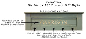 Personalized Chapel Hill Coat Hook Rack, & Shelf Size 