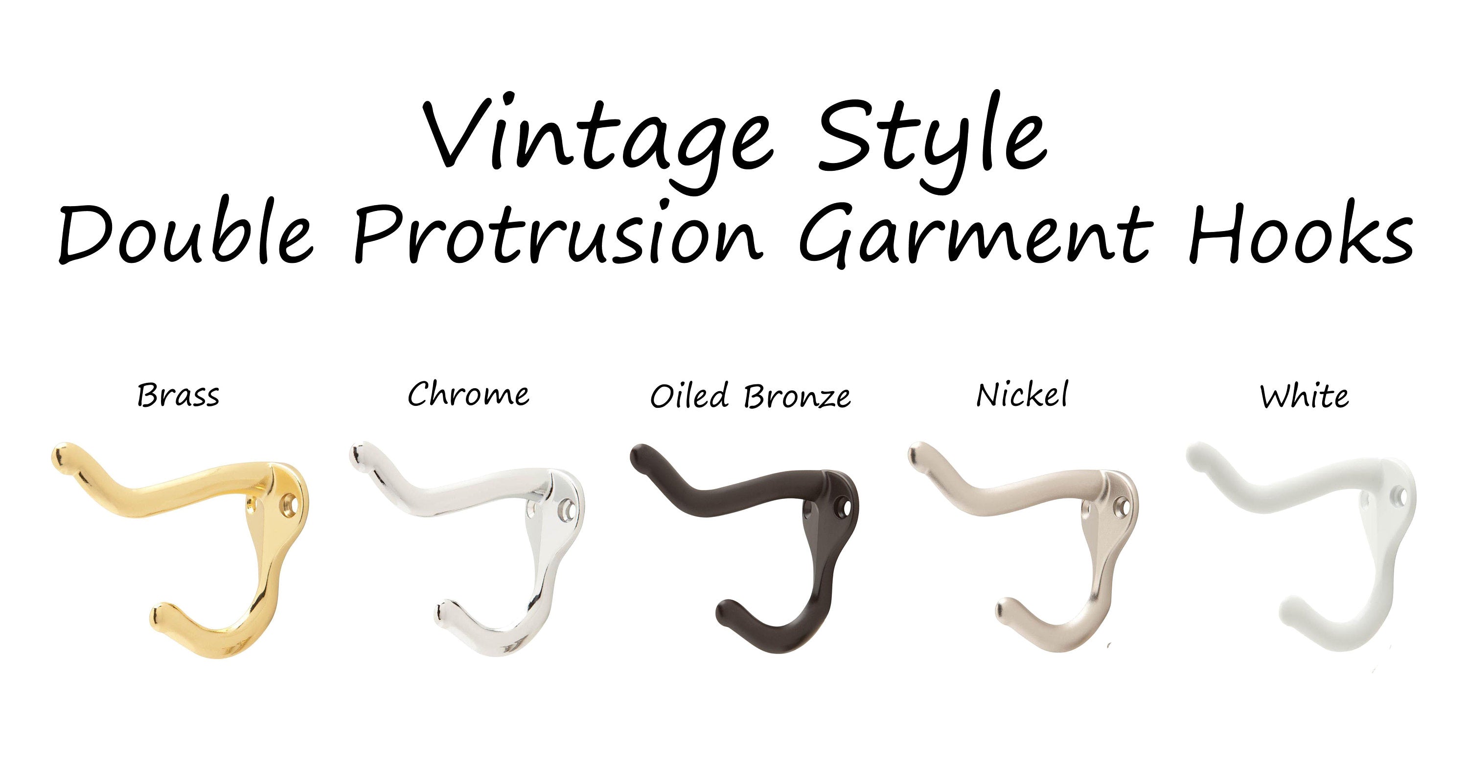 Vintage Hooks 5 Finishes, Oiled Bronze, Nickel, Chrome, Brass, White