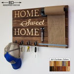 Home Sweet Home Farmhouse Rustic Wooden Memo Roll Holder, 4 Oiled Bronze Hooks, Special Walnut Stain