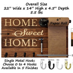 Home Sweet Home Memo Roll Holder with Hooks, 5 Hook Finishes & 20 Colors, Dimensions