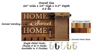 Home Sweet Home Memo Roll Holder with Hooks, 5 Hook Finishes & 20 Colors, Dimensions