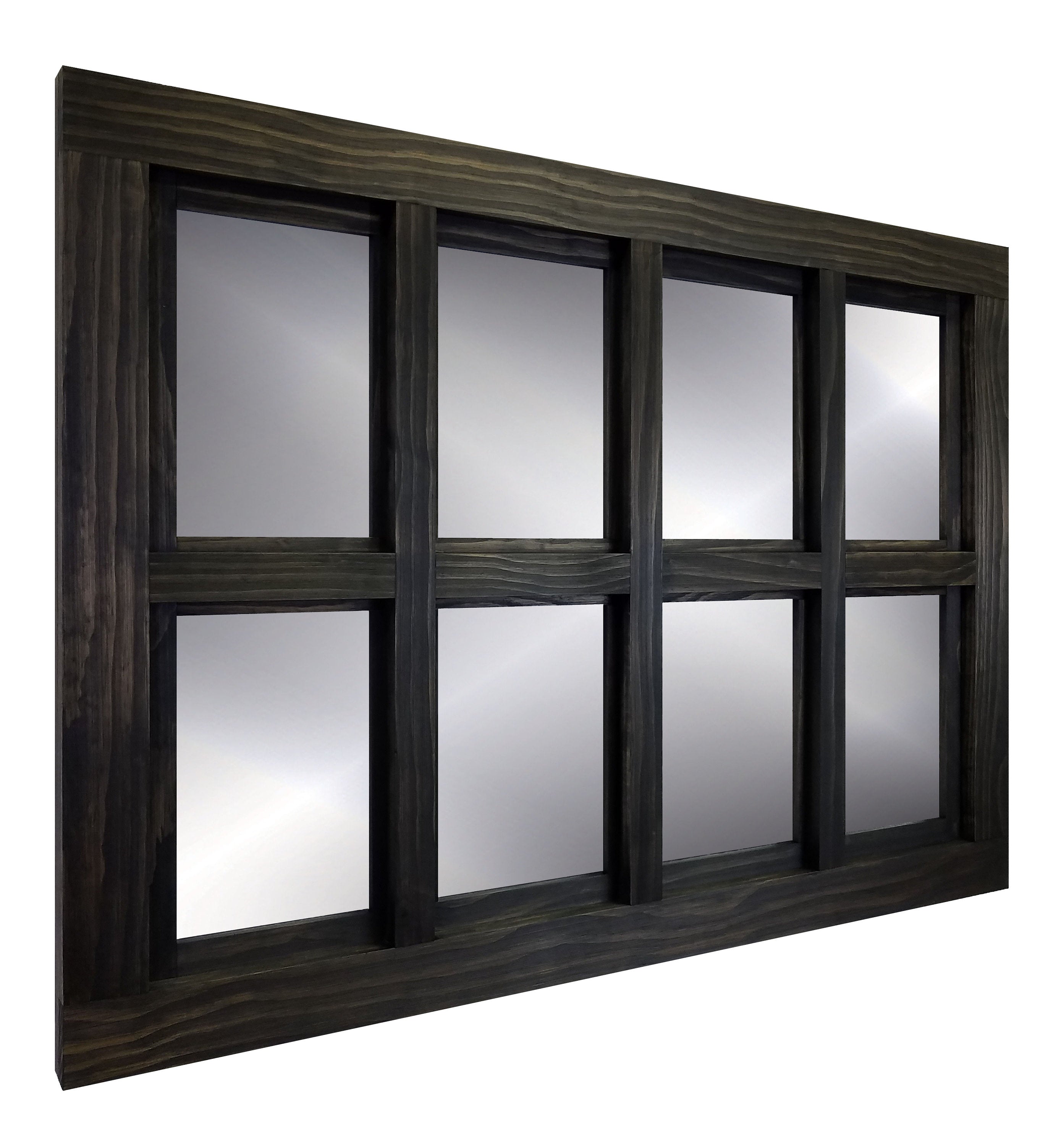 Farmhouse 8 Pane Framed Window Mirror 20 Colors, Shown in Ebony